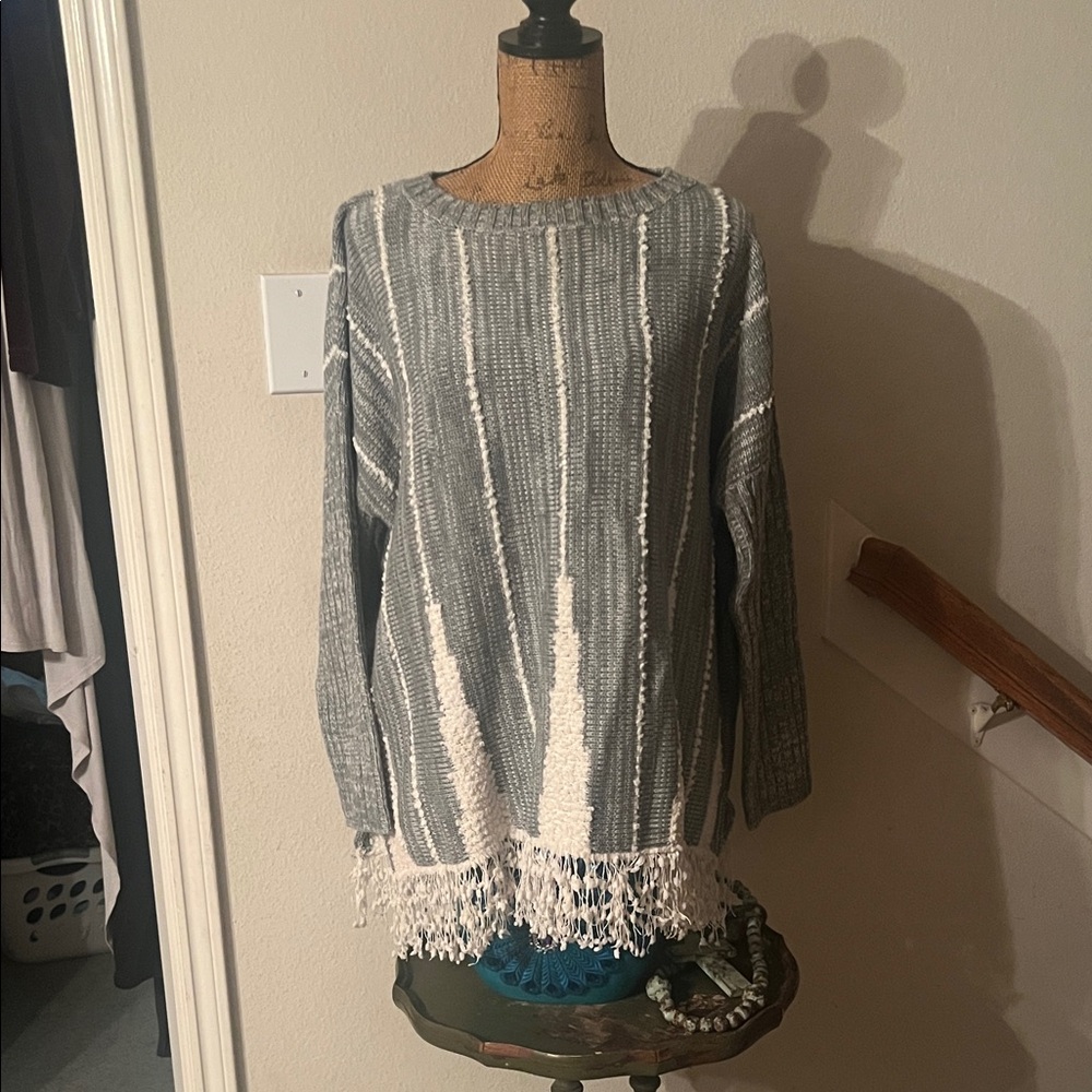 Style & Co. Gray and White Sweater